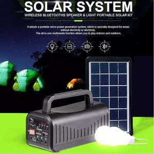 Kit Solaire Domestique 6V/3W - Avec Panneau Solaire et 2 Lampes LED, Radio FM, Bluetooth et MP3 pour Usage Polyvalent