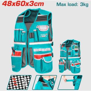 TOTAL Gilet à Outils Professionnel - 17 Poches - Maille Aérée et Ajustable