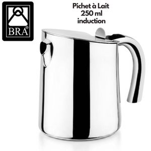 Bra Pichet à Lait 250 ml, En inox 18/10 Poli Miroir, Pot à Lait Mousseur Barista, Bec Verseur Précis, Résistant, Compatible Lave-Vaisselle, Qualité Professionnelle Bella Series