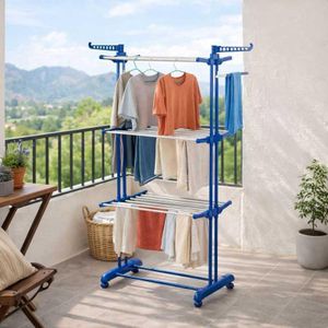  étendoir à linge tour gain de place avec roulettes et 3 niveaux