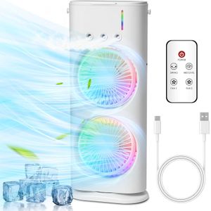  Climatiseur Mobile Avec Télécommande, Silencieux, Mini Refroidisseur d'air USB Ventilateur, 120° Oscillation, Lumière Colorée, 