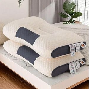 Lot de 2 Oreiller en latex pour la colonne cervicale, en caoutchouc naturel, pour aider à dormir, Oreiller 3D confortable à mémoire de forme