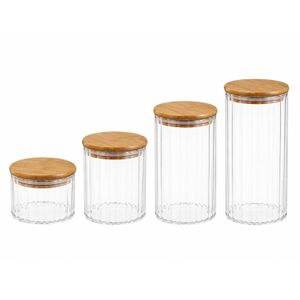 AFOS Set de 4 Bocaux de Conservation en Verre avec Couvercles en Bambou – Rangement Cuisine