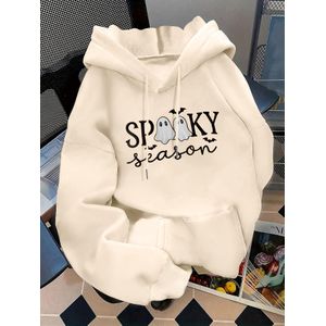Sweat à capuche femme tendance avec imprimé lettres et motifs saison effrayante. Poche kangourou à manches longues. Sweat à capuche pour femme. Style automnehiver. Idéal pour un look décontracté quotidien et les fêtes