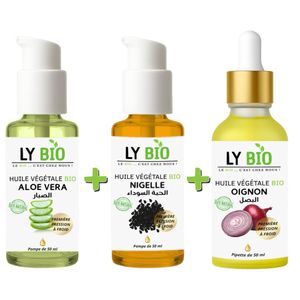 LY BIO PACK HUILE ALOE VERA 50ml - POMPE + HUILE NIGELLE 50ML - POMPE + HUILE OIGNON 50ML - PIPETTE