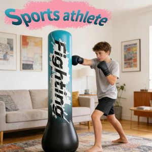Sac de Frappe Gonflable 1,5 m, Sac de Boxe Autoportant, Colonne de Poids Ajustable, Entraînement Karaté Taekwondo MMA, PVC Résistant pour Enfants et Adultes