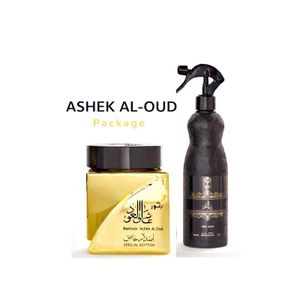 ALMAS coffret parfumés Ashek Al Oud  comprenant un désodorisant en spray pour la maison et de l'encens bakhoor. 