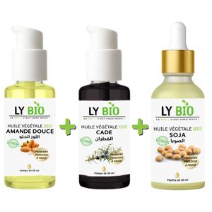LY BIO PACK HUILE AMANDE DOUCE 50ml - POMPE + HUILE CADE 50ML - POMPE + HUILE SOJA 50ML - PIPETTE