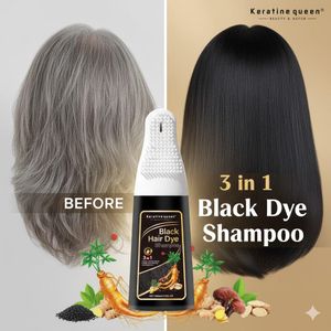 keratine queen  Black Hair Shampoo – 3 in 1 Herbal Hair Color for Gray Coverage, Long-Lasting Natural Black, Anti Hair-Fall, 500ml