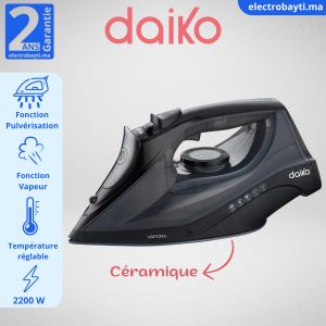 Daiko Fer à repasse VAPORA - 2200W - Réservoir de 450ml - Plaque Antiadhésif en Céramique