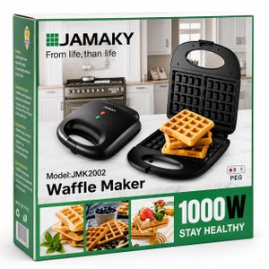 Gaufrier Antiadhésif 1000W – Machine à Gaufres Maison, Double Plaque, Cuisson Homogène