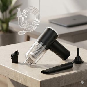 مكنسة كهربائية 3 في 1 صغيرة محمولة - مكنسة كهربائية ومنفاخ هواء - منظف سيارات قوي قابل لإعادة الشحن، صغير الحجم وخفيف الوزن