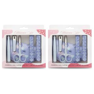 Lot de 2 - Ensemble de Manucure Complet - Accessoires de Soin des Ongles avec Étui Floral - Violet