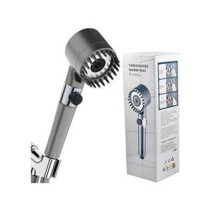 Pommeau de douche filtrant haute pression, douchette économique 3 jets réglables, effet pluie, fonction arrêt, brosse massage, gris