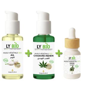 LY BIO PACK HUILE AIL 50ML - POMPE + HUILE HYDRATANTE & NUTRITIVE 50ML - POMPE + HUILE ESSENTIEL SAUGE 10ML