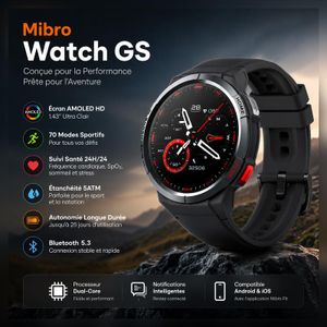 Mibro Watch GS Montre Connectée AMOLED HD 1.43’’ 70 Modes Sportifs Étanchéité 5ATM Autonomie Longue Durée