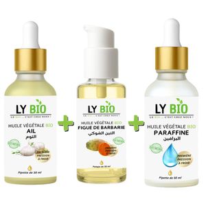 LY BIO PACK HUILE AIL 50ML - PIPETTE + HUILE FIGUE DE BARBARIE 50ML - POMPE + HUILE PARAFFINE 50ML - PIPETTE