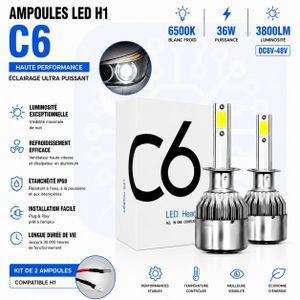 C6 Ampoules LED H1 6500K 36W 3800LM – Kit de 2 Phares Blanc Froid Haute Luminosité