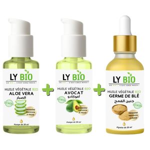 LY BIO PACK HUILE ALOE VERA 50ml - POMPE + HUILE AVOCAT 50ml - POMPE + HUILE GERME DE BLE 50ML - PIPETTE