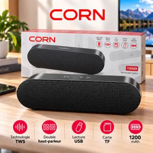 Corn Enceinte Bluetooth 1200 mAh Sans Fil TWS Double Haut-Parleur TF Card, YX009 