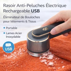 Rasoir Anti-Peluches Électrique Rechargeable USB – Éliminateur de Bouloches pour Vêtements & Tissus – Portable, Lames Acier Inoxydable