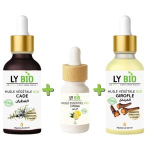 LY BIO PACK HUILE CADE 50ML - PIPETTE + HUILE ESSENTIEL CITRON 10ML + HUILE GIROFLE 50ML - PIPETTE