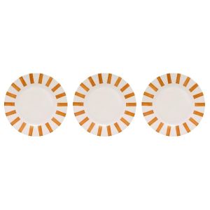 Assiette Plate - Céramique - Design Rayures Modernes - Pour Table Quotidienne Blanc Cassé & Orange - Lot de 3