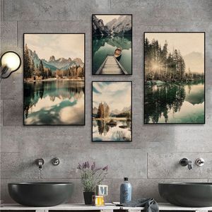 4 Poster A5 Nature Landscape Mountain Lake Boat Vintage Posters 