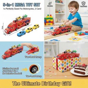 Grand Camion Transporteur de Course avec Ensemble de Véhicules et Motos Sportives