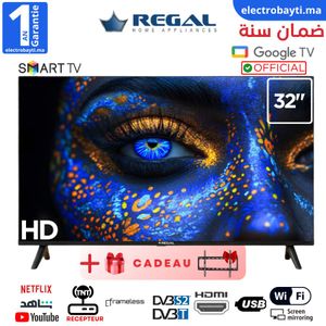 Smart TV 32" LED HD - Google TV - Wifi - Récepteur Intégré + Support Mural