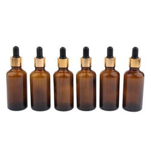 FLACON 50ML MARRON AVEC PIPETTE DORE 6x Bouteilles Vides 50 mL