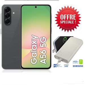 Samsung Galaxy A56 5G - 6.7''-(8GB - 256GB)-50MP+12MP+5MP+/32MP- Noir + POWER BANK 20K