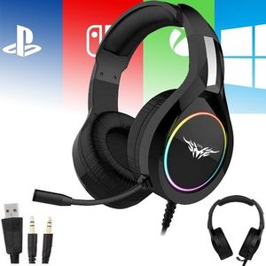 Casque Gaming PS4,Casque Gaming Switch avec Micro Anti Bruit Casque Gamer  Xbox One Filaire LED Lampe Stéréo Bass Microphone Réglable avec Micro 3.5mm  Jack Casque Compatible pour PC Xbox One (Black-F2) 