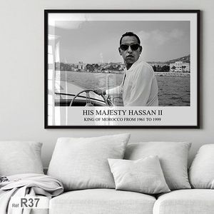 Photo tableau décoratif noir & blanc du regretté Roi Hassan 2 صورة الحسن أبيض و أسود
