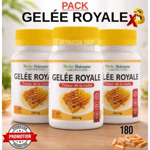 Herbo Ridouane Pack 3x Bottel Capsules / Capsules de gelée royale de qualité alimentaire d'extrait de propolis d'abeille meilleur suppléments organiques, 60 gélules par boîte, Réduit la fatigue physique et mentale.