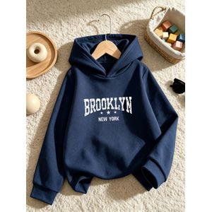 Sweat à capuche décontracté d'automne-hiver pour garçons, manches longues, imprimé rétro BROOKLYN étoile et lettres, tissu légèrement extensible, idéal pour le quotidien, le sport, les sorties dans la rue et parfaitement adaptable