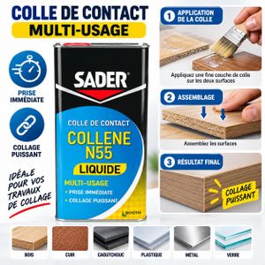 Sader Colle De Contact Liquide Multi Usage Collage Puissant Bois Cuir Plastic Metal Verre 5 L