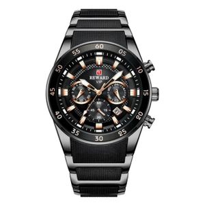 REWARD ساعة رياضية فاخرة للرجال من الفولاذ الأسود مقاومة للماء