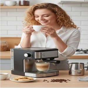 ماكينة إسبريسو بضغط 15 بار – ماكينة قهوة صغيرة الحجم مع خفاقة حليب لتحضير الكابتشينو واللاتيه – ماكينة قهوة منزلية احترافية