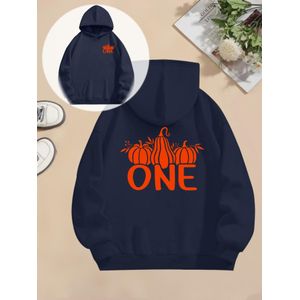 Sweat à capuche graphique pour femme Halloween - Pull bleu marine confortable avec motif "ONE", manches longues et poches, vêtements décontractés pour l'automne/hiver, vêtements d'Halloween