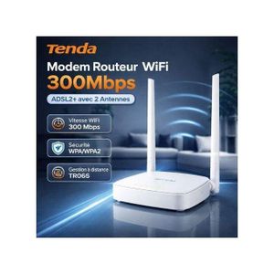 tenda Routeur Modem ADSL2+ WiFi N 300Mbps 2 Antennes