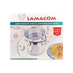 Lamacom Couscoussier 8L - Inox Couvercle en Verre Antiadhésive