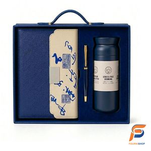 Coffret Cadeau Bleu Élégant avec Stylo & Thermos – Set Premium Idéal Cadeau - Maroc