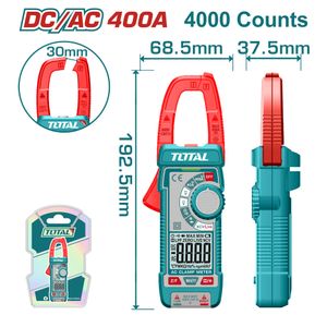 TOTAL Pince Ampèremétrique Numérique Professionnelle Courant Continu et Alternatif DC/AC – Multimètre TRUE RMS 4000 Points