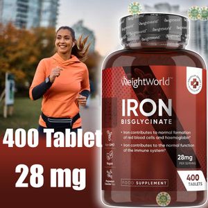 WeightWorld Iron Supplements for Women & Men - 28mg - 400 Tablets (6+ Months Supply) - Highly Bioavailable Ferrous Bisglycinate Form - Non-GMO & Vegan Iron Tablets High Strength - Gentle Formulation