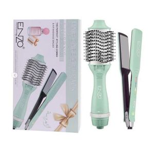 Enzo PACK original Brosse Chauffante et Lisseur 2-en-1 Sèche-Cheveux Lissante Professionnel original pack