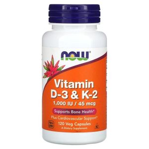 Now Foods  Vitamines D-3 et K-2, 120 capsules végétariennes avec sticker
