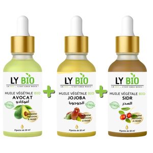LY BIO PACK HUILE AVOCAT 50ml - PIPETTE + HUILE JOJOBA 50ML - PIPETTE + HUILE SIDR 50ML - PIPETTE