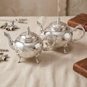 Pack Théières de Prestige en Bronze Rhodié Argent 1,5 et 1L -fait main-collection Aya Home-bronze nickelé résistant-entretien facile