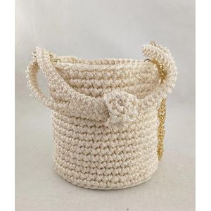 حقيبة دلو كروشية بمقبض سميك - لون عاجي، مصنوعة يدويًا